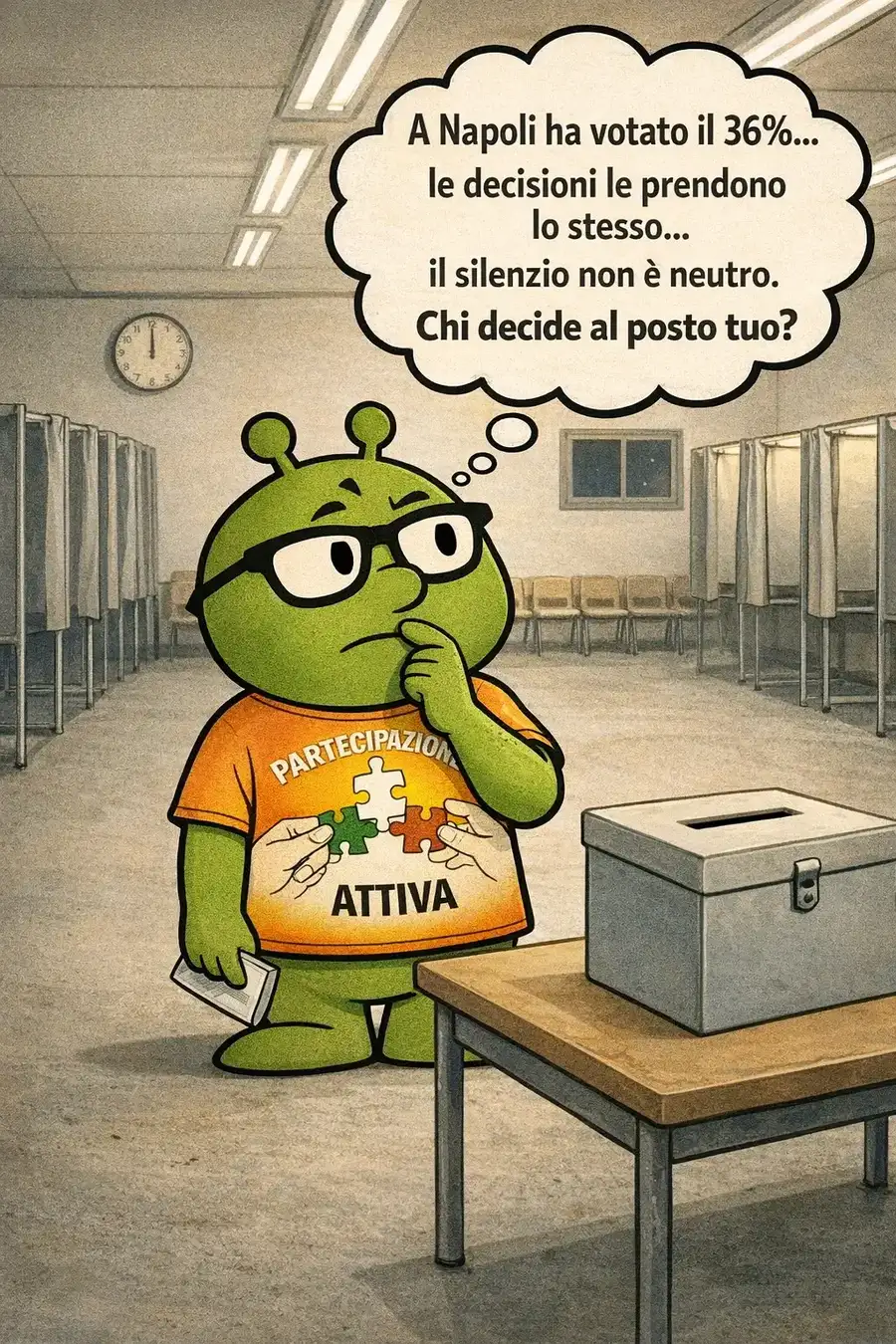 PensAttivo davanti a un urna vuota